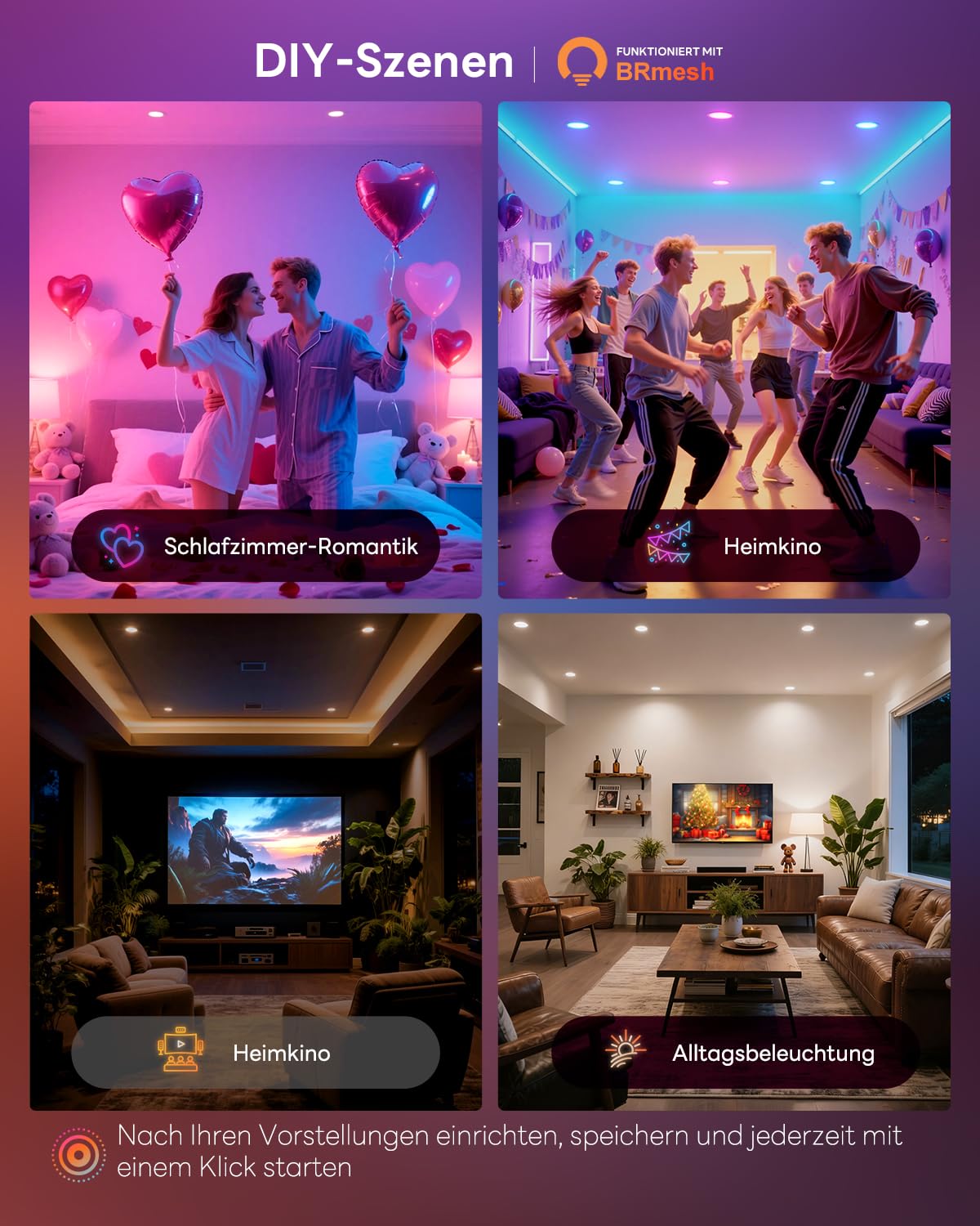 LED Einbaustrahler 230V RGB Alexa, Smart LED Spot Flach Bluetooth 7W 2700K-6000K, Einbaustrahler Dimmbar Farbig 6er Set, IP44 68mm Einbauleuchten APP Steuerung, Farben Spots Deckenspots