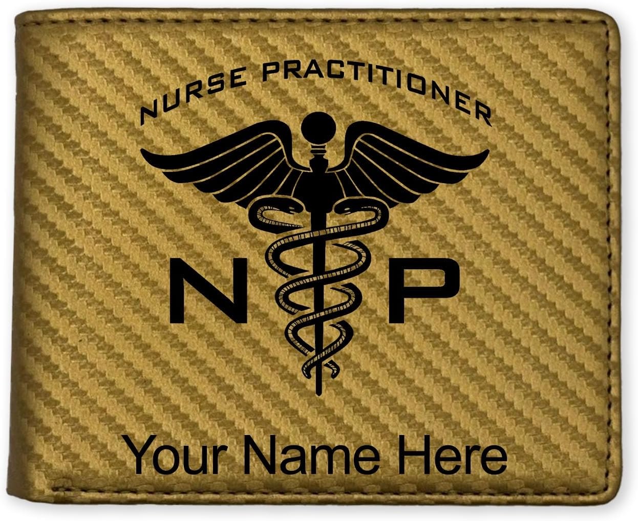 LaserGram Faux Leather Bi-Fold Wallet, NP Nurse Practitioner, Personalized Engraving Included (Carbon Fiber Black with Silver)
