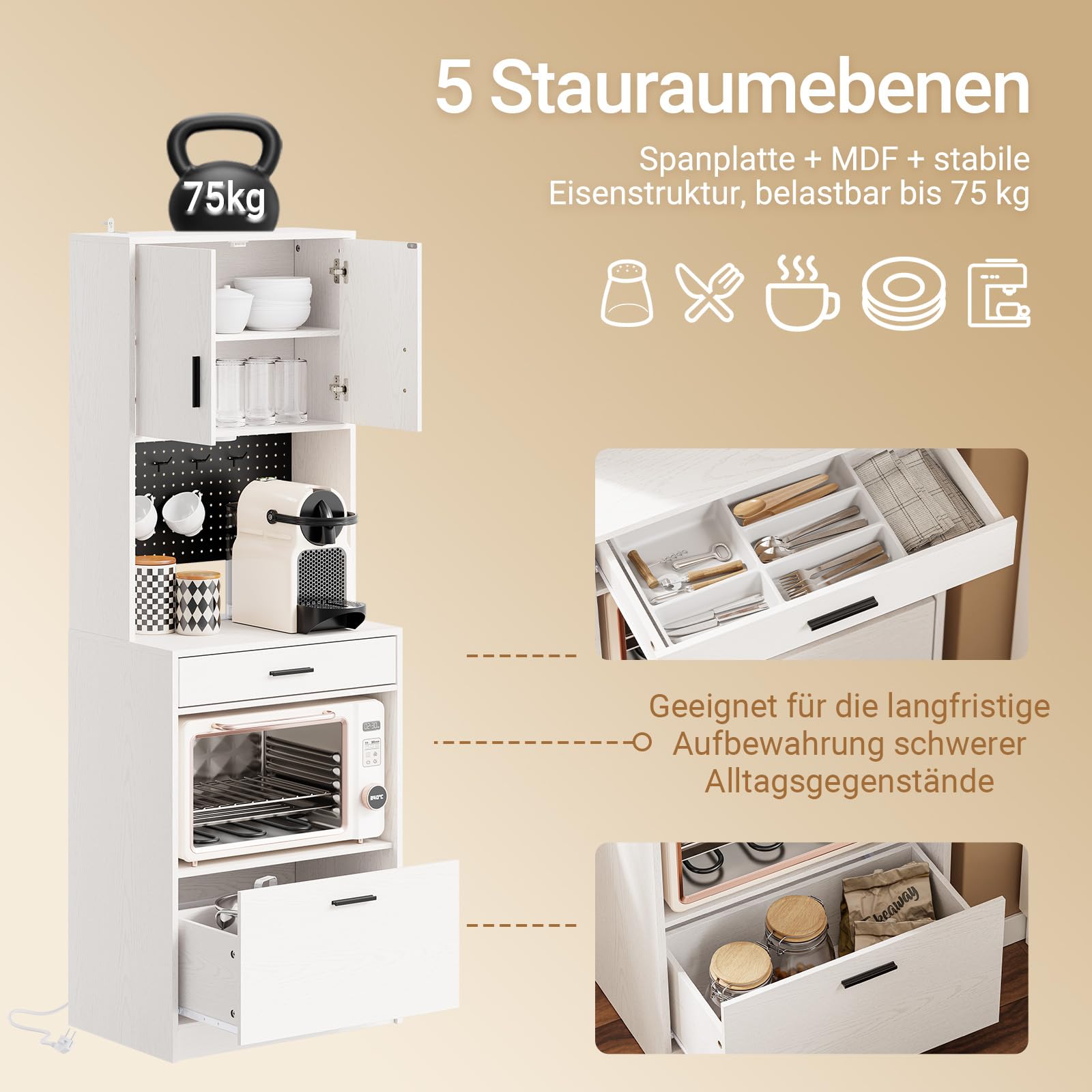 SoBuy Küchenschrank mit Steckdose und 2 USB-Anschlüssen 60x40x170 cm Küche