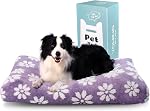 Lits pour chiens pour grands chiens, lit pour chien mignon épais pour chenil à grille, lit fluffy pour animaux avec housse lavable amovible et fond antidérapant, 89x56x10cm, Fleurs violettes