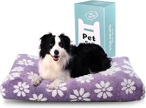Dog Beds for Large Dogs, Cute Thick Dog Bed for Crate Kennel, Fluffy Pet Bed with Removable Washable Cover and Anti-Slip Bottom, 89x56x10cm, Purple Flower