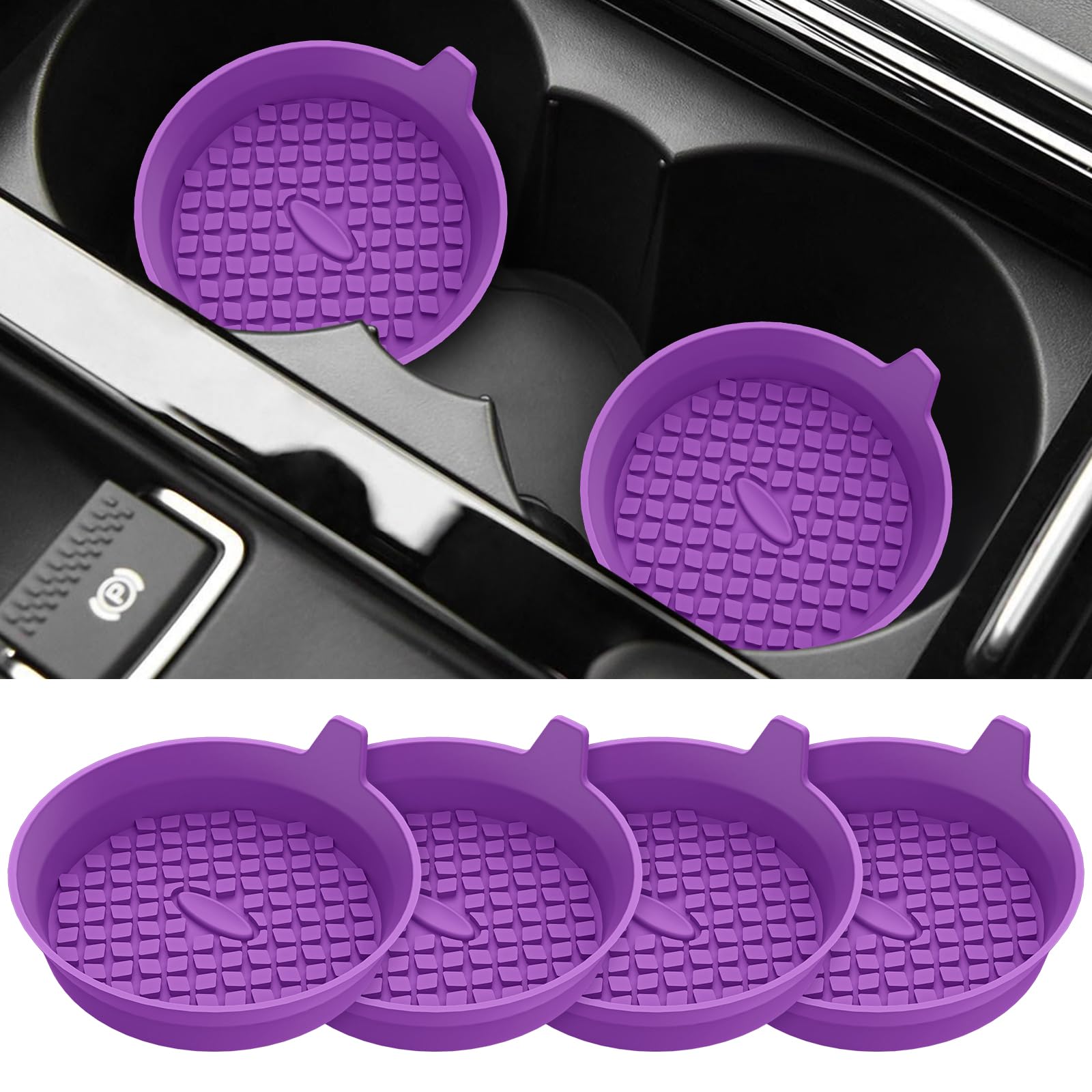 ME.FAN Car Cup Holder Coasters [4 Pack] Silicone Cups Mats, Automotive Universal Non-Slip Recessed Interior Accessories Deep Purple