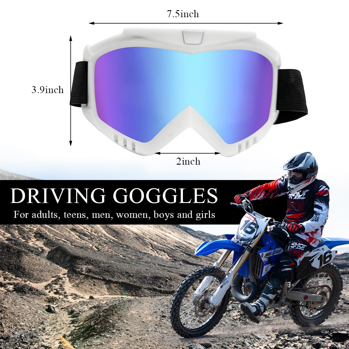 Yourkar Gafas de motocross, protección UV, ATV todoterreno, resistentes al viento, visión amplia, para montar en motocicleta
