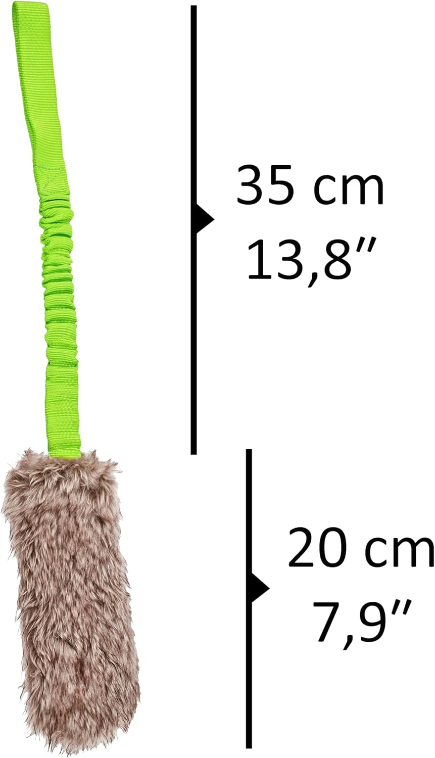 Dingo Fleece Dog Toy Artificial Fur Racer Squeaky Teaser Dog Wand 55 cm Long Bungee Handle for Agility, Dog Training, Reward, Retrieve, Chasing, Play Green 15584-2
