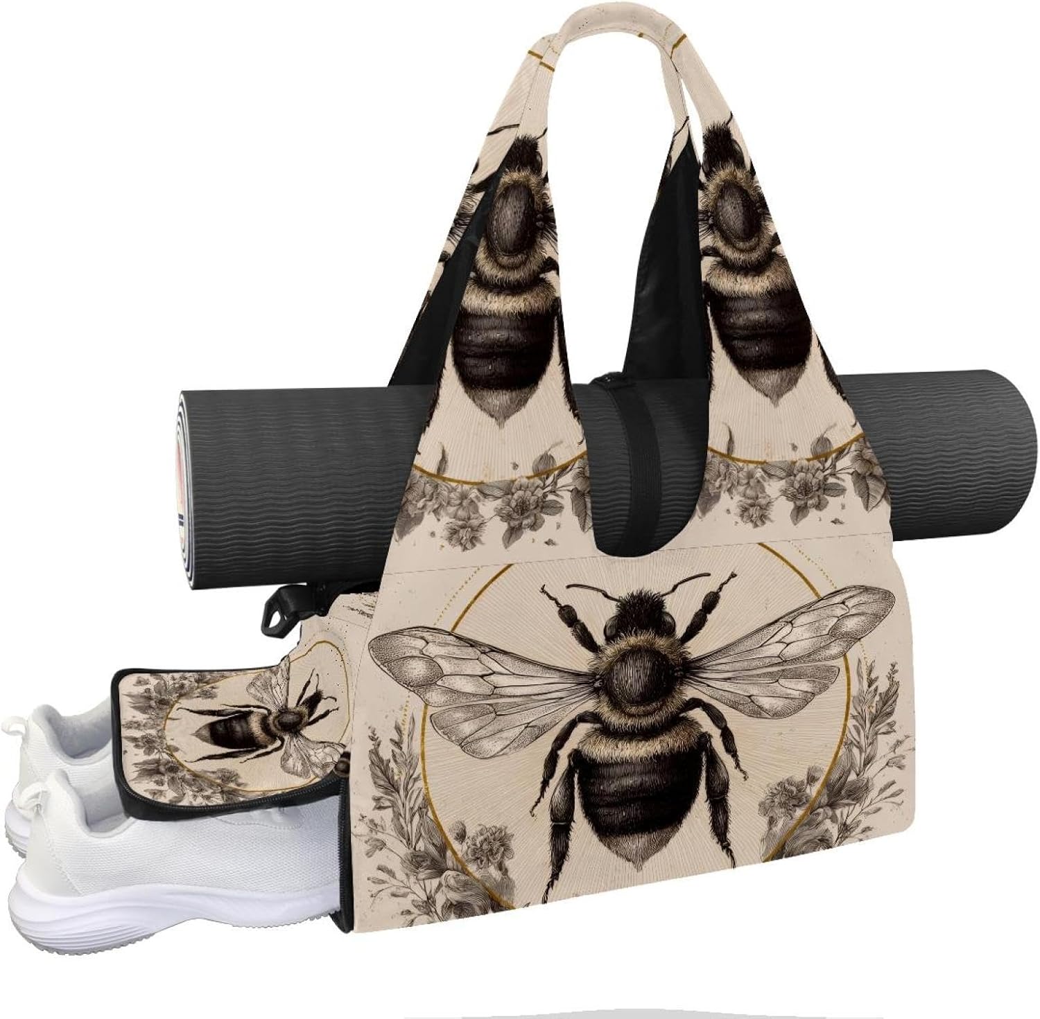 Yoga Mat Bag, Gym Workout Bag with Shoe Compartment, Sage Green Eucalyptus Pilates Bag for Women, Quick Access Storage Yoga Tote Bag for Sports Travel Office