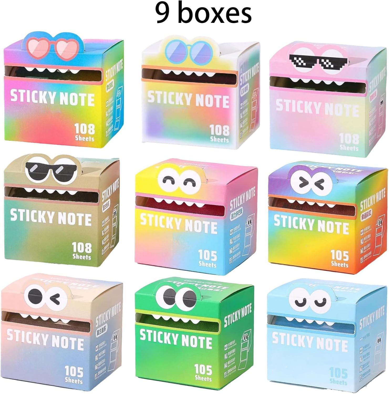 Transparent Notes Random Stickers Pull-Out Distribution Box Notes Self-Adhesive Notepad Quick-Drying Multi-Color Note Paper Note (9boxes)