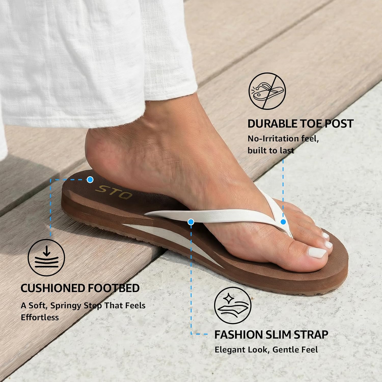 STQ Orthopedic Flip Flops for Women | Arch Support Plantar Fasciitis Relief Slim Summer Beach Thong Sandals Leather Orthotic Flip-Flop Yoga Mat Sole Lightweight Comfortable Walking Non Slip - Image 6