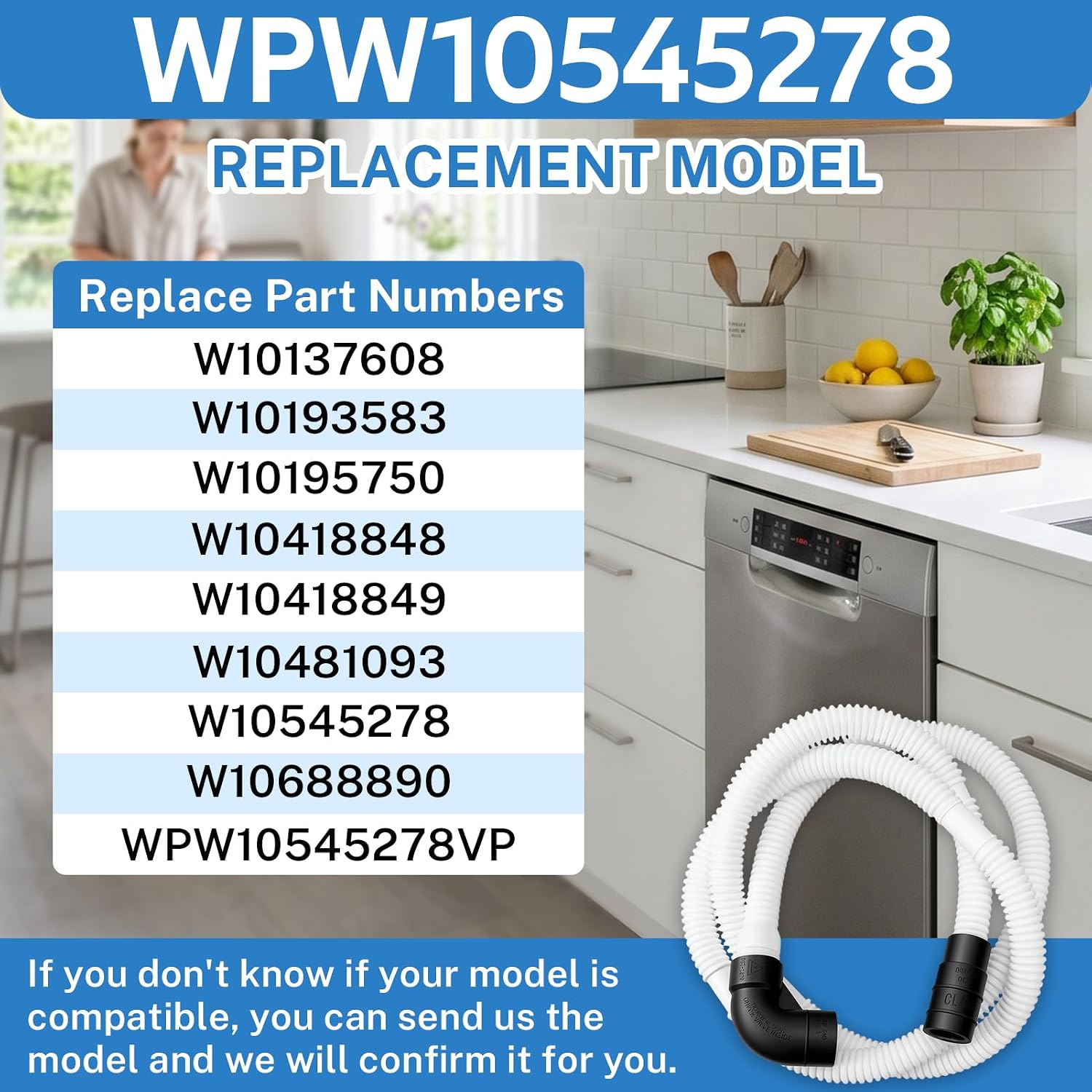 WPW10545278 Dishwasher Drain Loop Hose with Check Valve Compatible with Whirlpool Kenmore Replaces W10137608 W10193583 W10195750 W10418848 W10418849 W10481093 W10688890