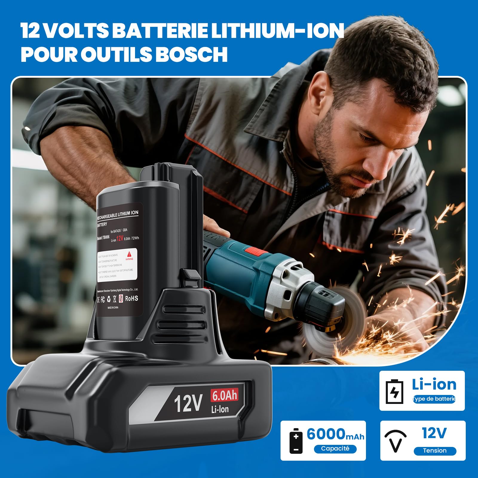 6,0Ah Batterie de Rechange pour Bosch 12V: Compatible BAT420 BAT411 | 2-pièce Li-ION Batterie pour Bosch Professional 12V System Starter-Set Batteries - GBA 12V