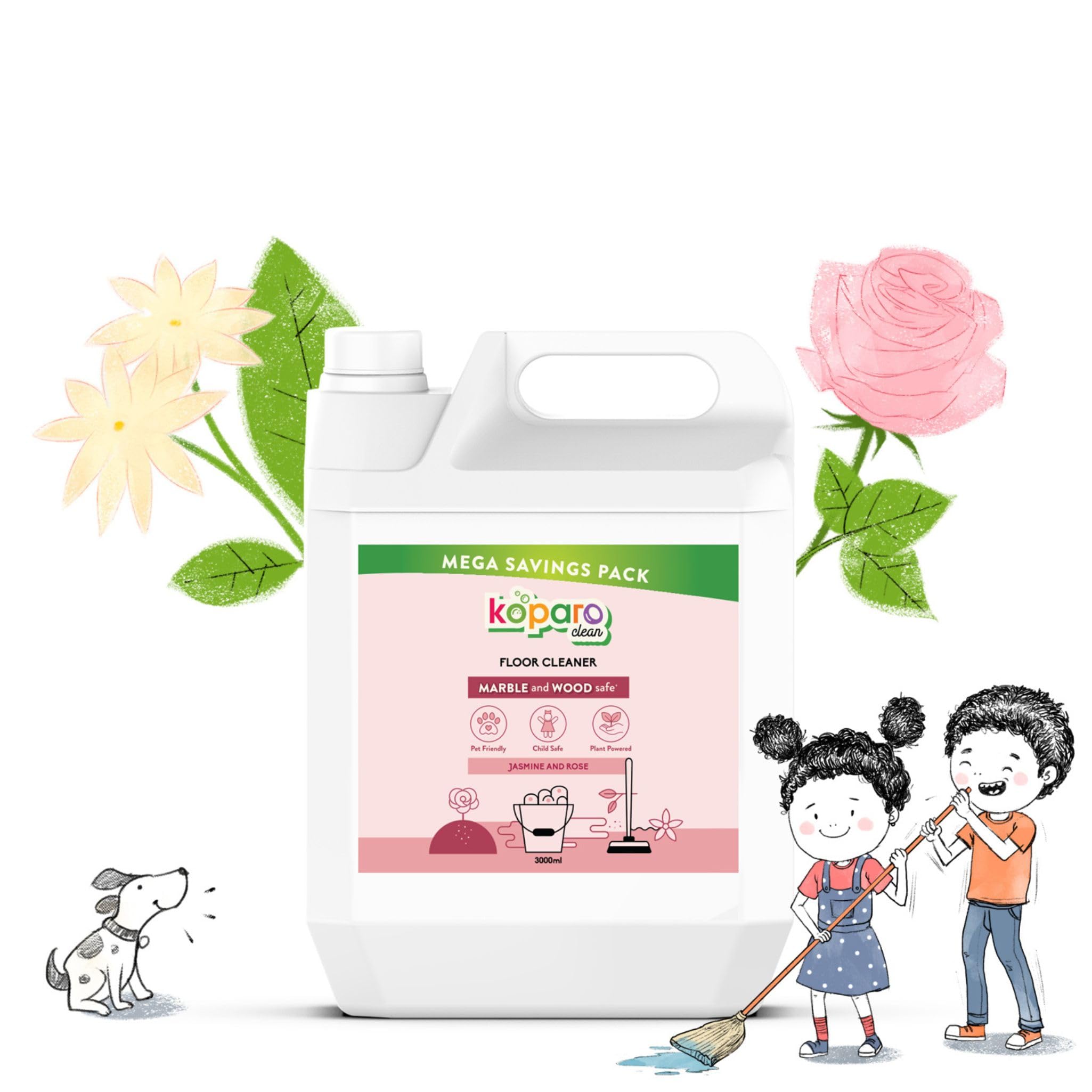Koparo Natural Floor Cleaner Liquid | 3 Litres | Jasmine Fragrance | Tile & Marble Cleaner | Non-Toxic & Plant Powered | Skin Safe, Baby Safe & Pet Friendly (B0D5MZ9QV4) Amazon Price History, Amazon Price Tracker