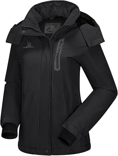 Miniatura 2 de CAMEL CROWN Chaqueta de esquí para mujer, impermeable, cálida, para invierno, con capucha, rompevientos, rompevientos, resistente al viento