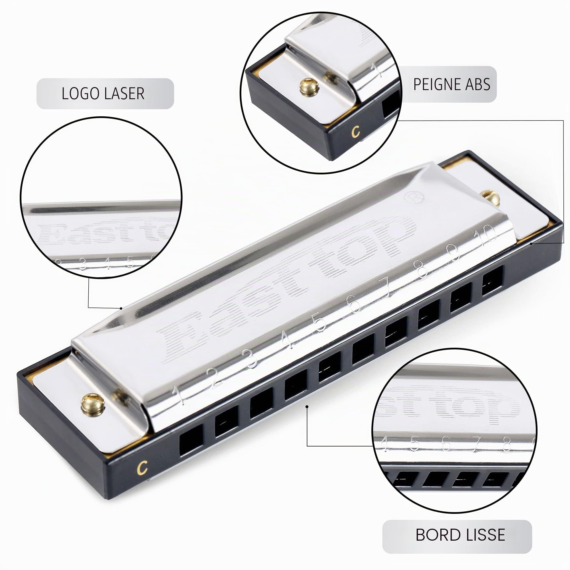 East Top - Harmonica diatonique de blues en clé de do à 10 trous pour adultes, enfants, débutants, professionnels et étudiants - 20 tons