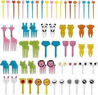 60 Pcs Food Fruit Picks Fork Lovely Animal Mini Cute Cartoon Toothpick Sticks Decor for Kids Party Bento Lunch Box Sandwich Appetizer Pastry Decorative Cupcake Baby Dessert Cocktail (Random Color)