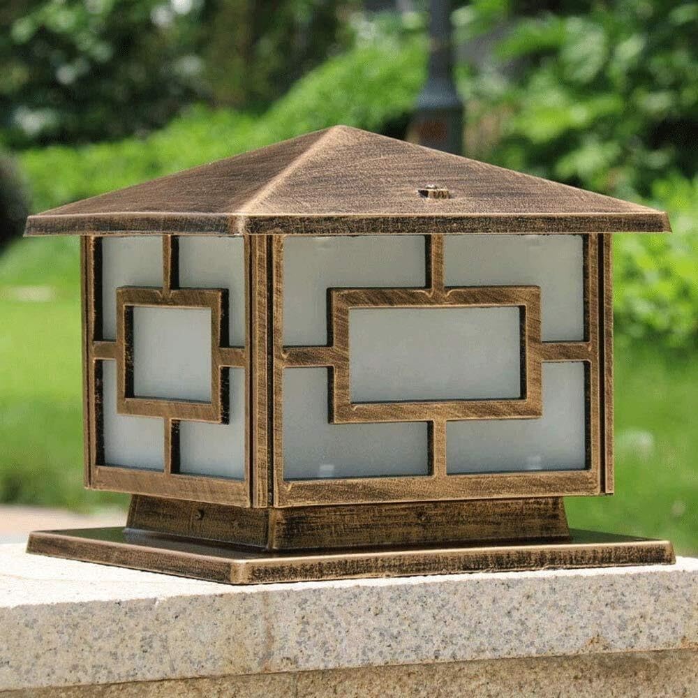 Lampa Słupki E27 Kwadratowa Lampa Słupkowa Aluminiowa Zewnętrzna Wodoodporna Tarasowa Klosz Szklany Na Werandę Zewnątrz i Drogę(30cm)