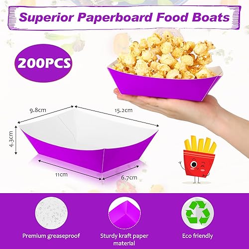 Miniatura 2 de 200 bandejas de papel desechables de papel para alimentos, barcos de cartón, bandejas para nachos, bandejas para perros calientes para carnavales,