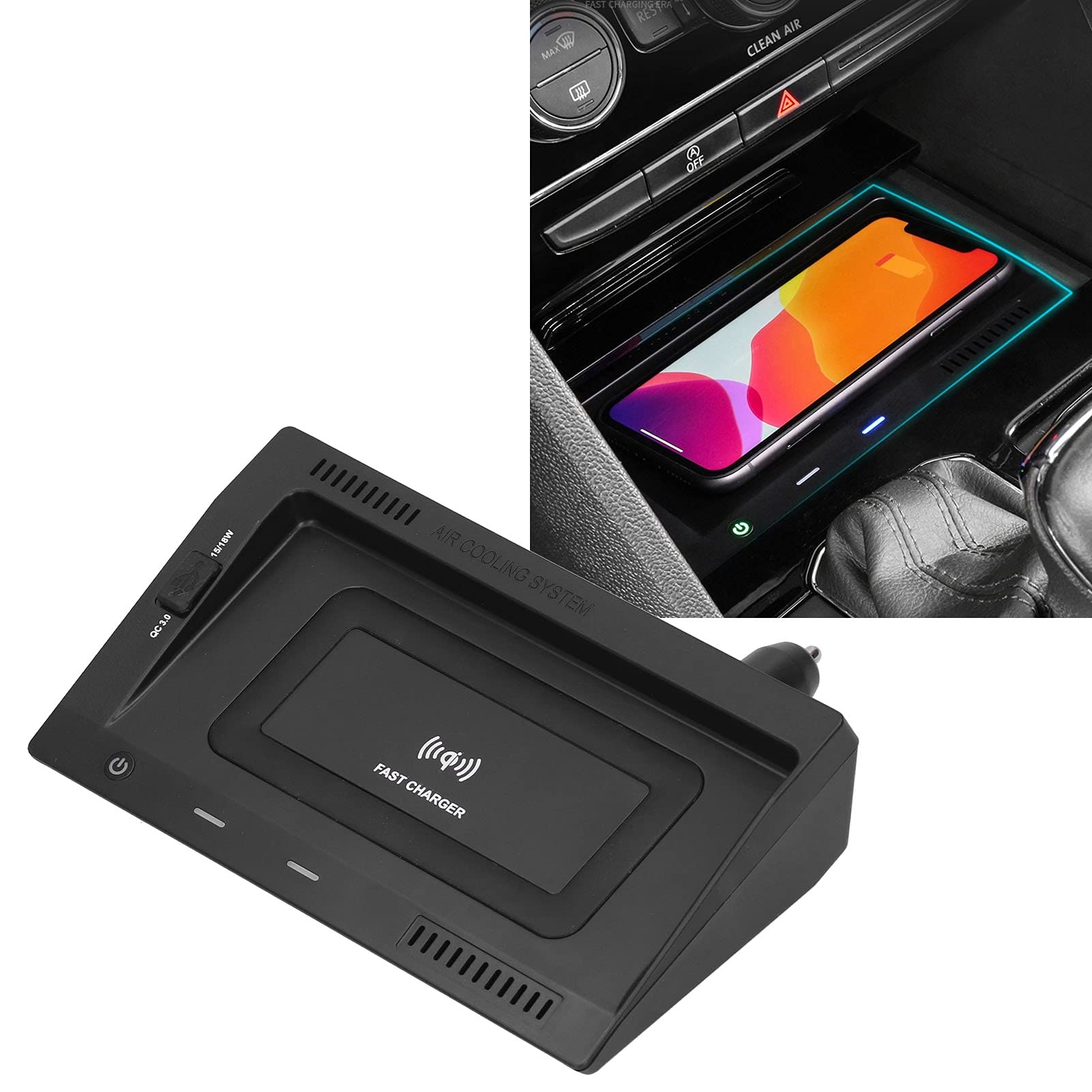 Bezprzewodowa ładowarka samochodowa 15 W i uchwyt na telefon komórkowy z portem USB QC3.0 18 W, podstawka do szybkiego ładowania Qi do pojazdów, automatyczna ochrona akumulatora,