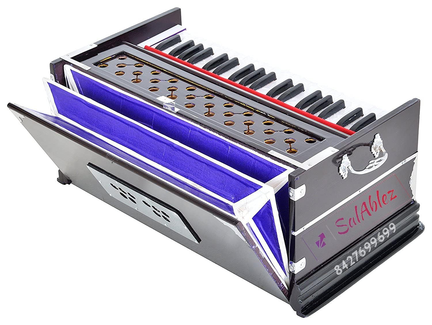 Salablez® Best Harmonium 7 Stopper, Double Bellow, 39 Key, Two Reed(Bass-Male),3 1/4 Octave Folding Portable Harmonium Orignal Indian Music Art Instrument Classical Sound System With Free Bag-image-6