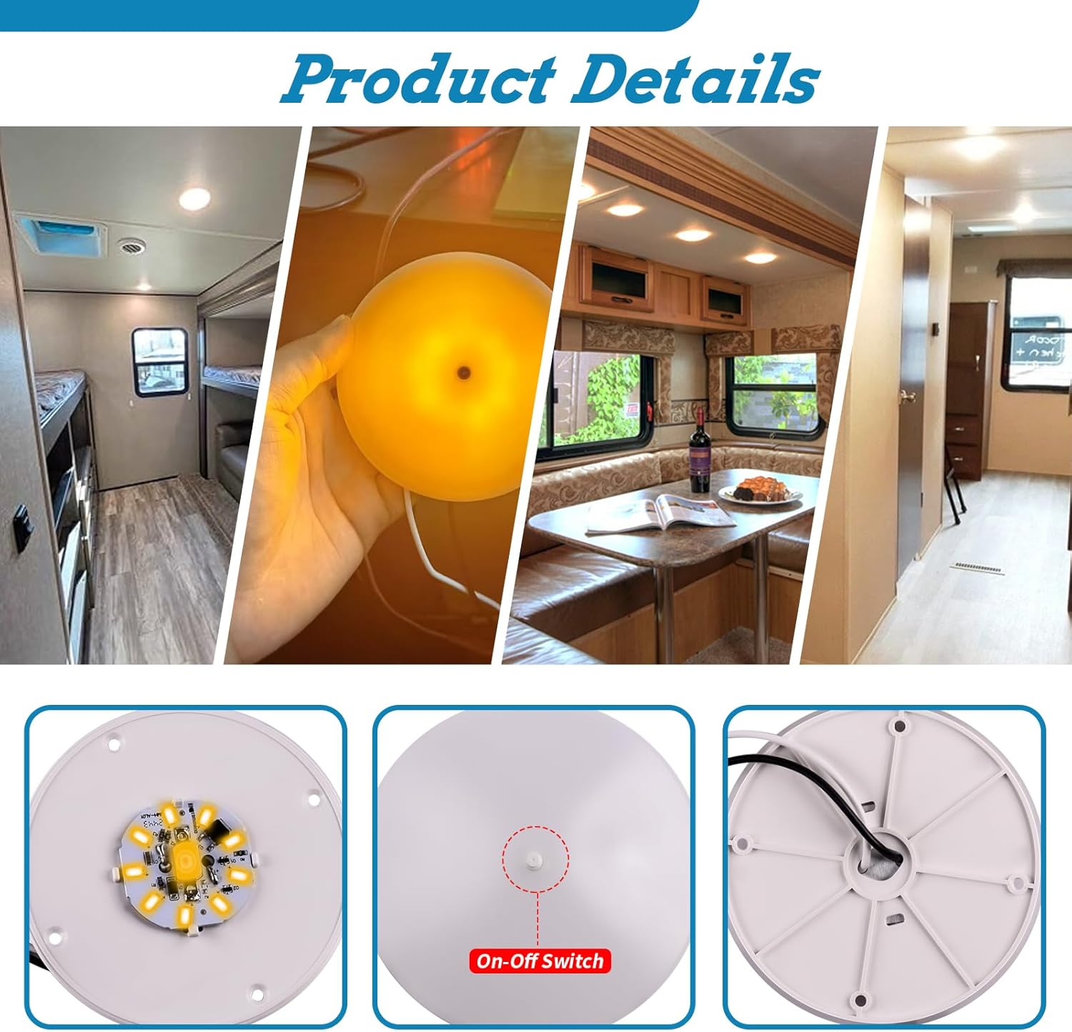 5Pcs 001-1051 LED RV Dome Light With Switch(4.5" Diameter 12V) Compatible With Camping Vehicles RVs And Trailers, Light Color: Warm Yellow (5)