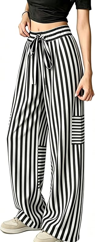 Women's Striped Wide Leg Palazzo Pants Y2K Fall Lounge