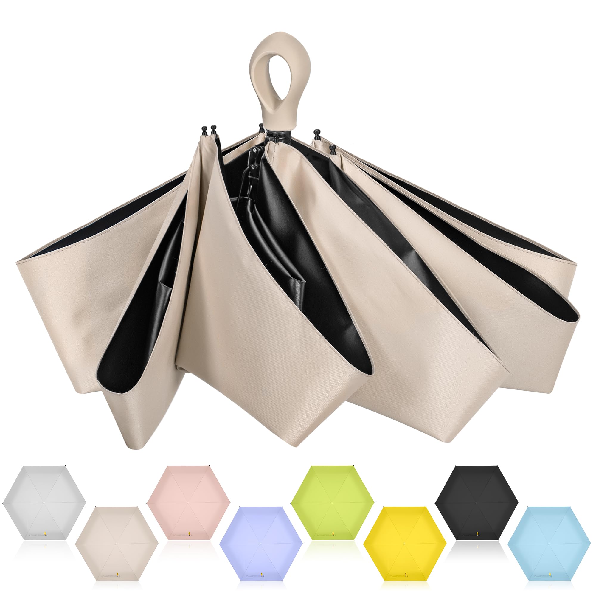 NINEMAXMini Travel Umbrella - Folding UV Protection Small Compact Sun Blocking lightweight Pocket Size Easy Carry Portable 6 Ribs UPF 50+ for Outdoor Sunny Men Women