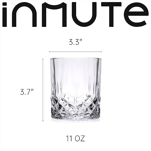 Miniatura 2 de inmute Glim - Vasos de whisky de 11 onzas, vaso de vidrio con corte de cristal, juego de 4 vasos de estilo antiguo, vasos para whisky, bourbon, ron,