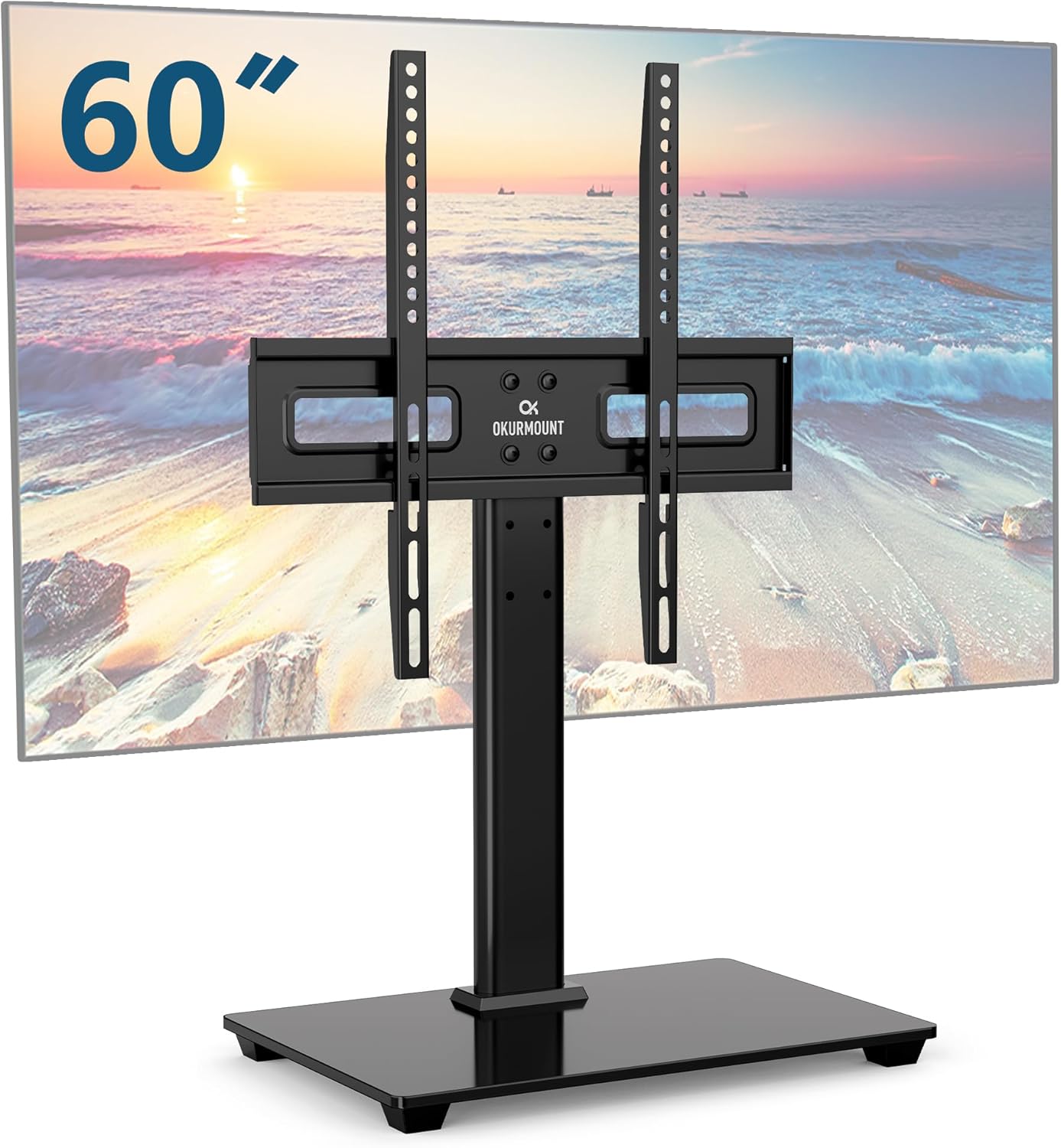 TV Stand Mount, Universal TV Table Top Base Stand for 32-60 inch LCD LED TVs Height Adjustable, Tempered Glass Base & Wire Management, MAX VESA 400x400mm, Upload to 88lbs