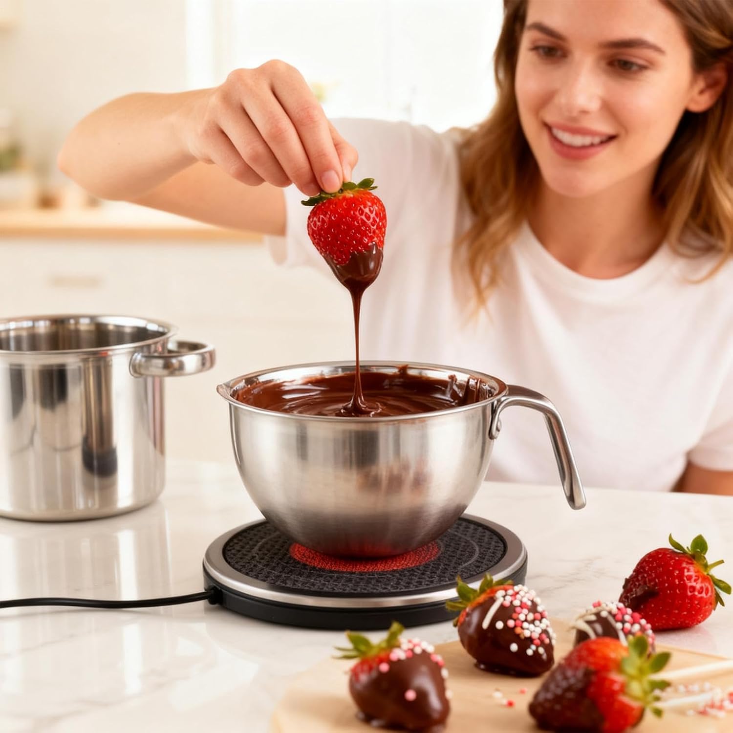 Chocolate Melting Pot - Baking Fondue Tool and Cheese Heating Melter for Butter, Culinary, Home, Kitchen, Restaurant, Chocolate, Candy, Cheese, Dessert, Durable and Easy-to-Use Cooking Accessory
