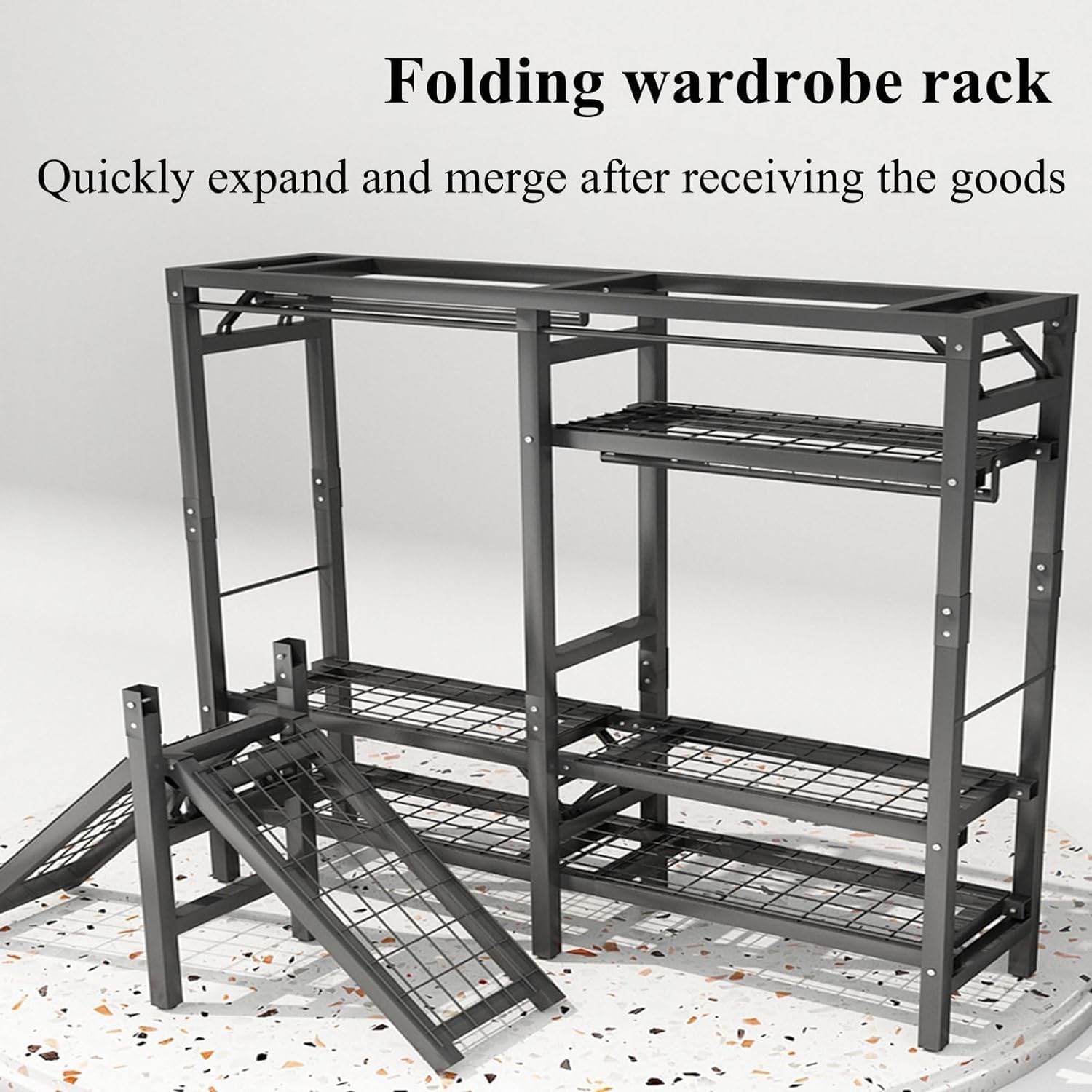 Large Closets Foldable Wardrobe Closet Steel Large Closet 130cm/150cm/180cm Clothes Closet for Bedroom Hanging Fashion Portable Closet Space-Saving