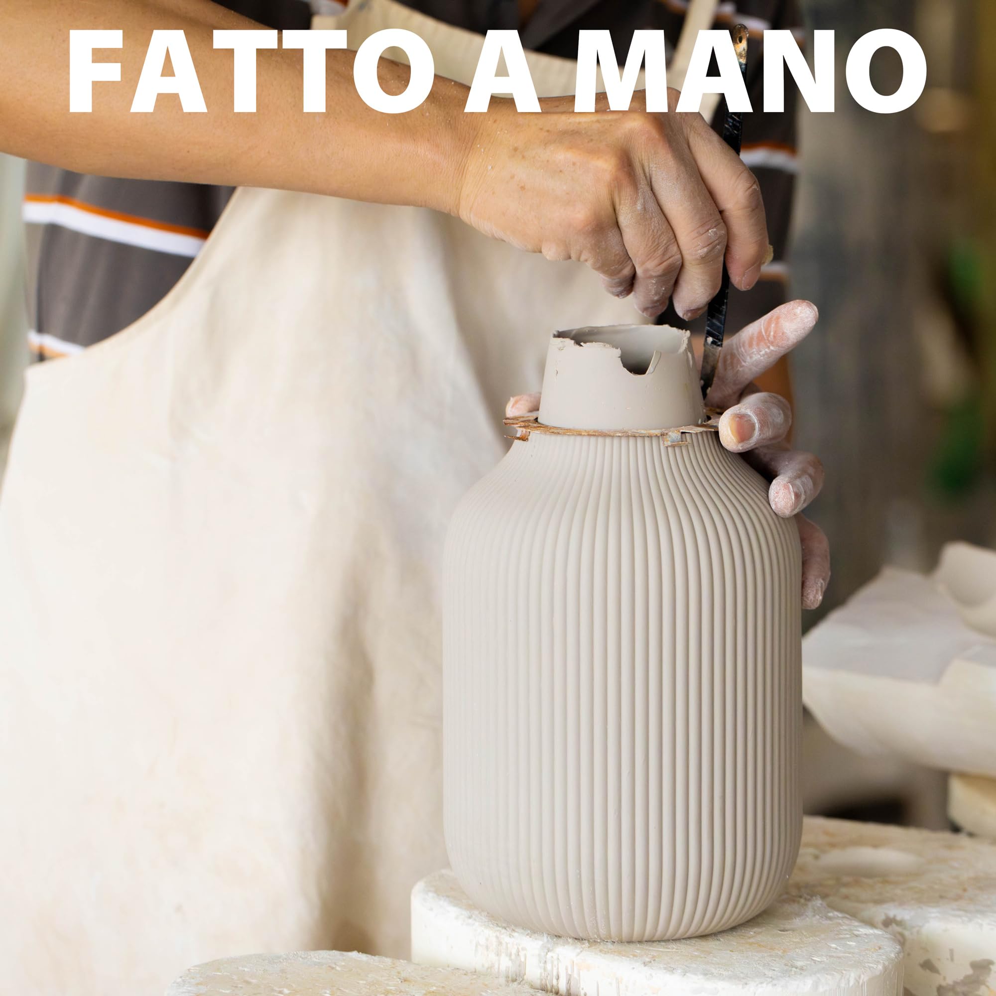 Flature vaso in ceramica con scanalature – fiore bianco opaco impermeabile per fiori recisi e secchi, erba della pampa, vaso grande 20 cm, regalo per soggiorno
