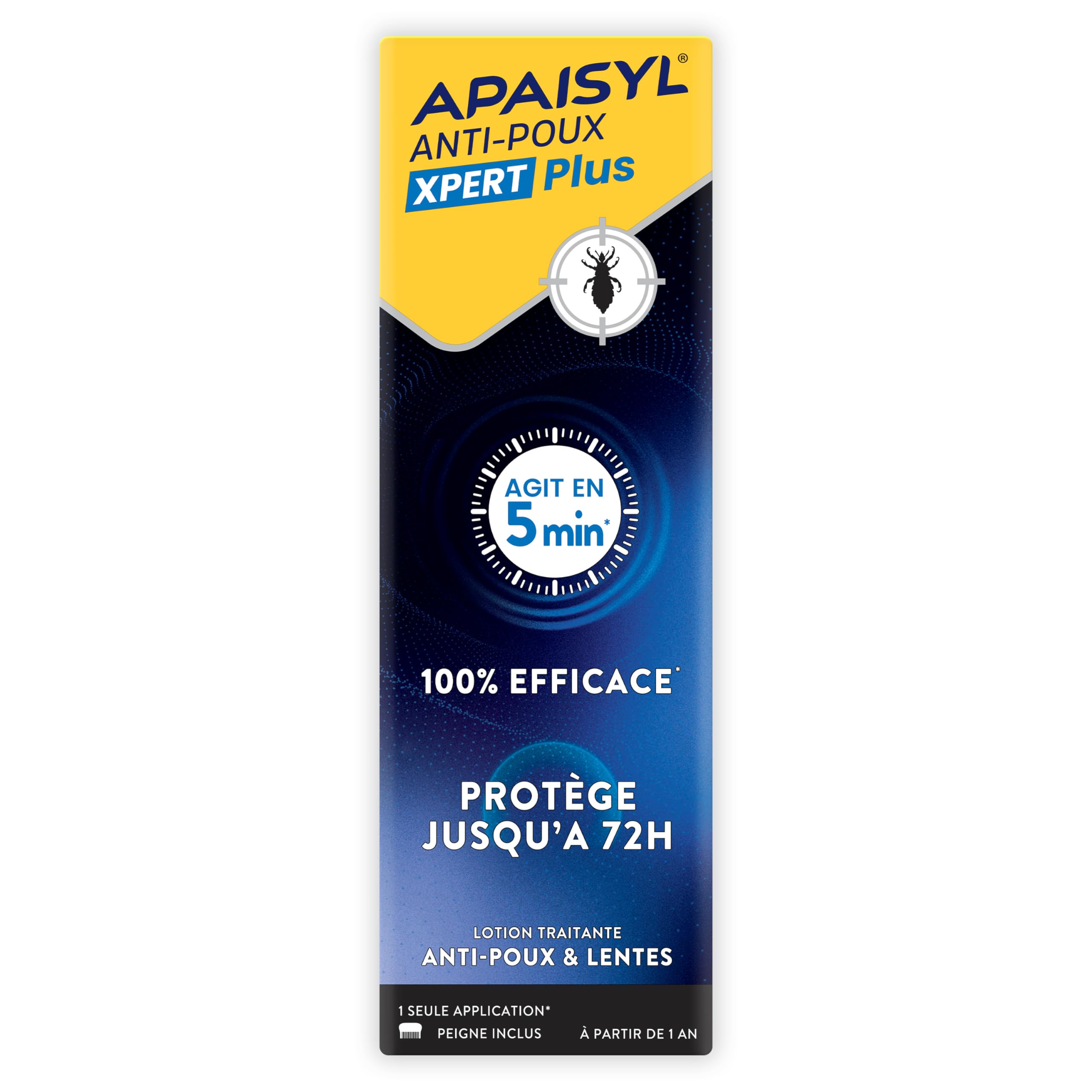 APAISYL Anti-Poux Xpert Plus - Lotion Anti-Poux et Lentes 100% Efficace en 5 min - Protection 72H contre Réinfestations - Dès 1 an - Peigne Inclus - 200 ml