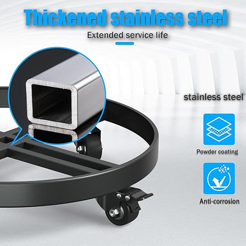 Miniatura 6 de Carretilla de tambor resistente de 55 galones, capacidad de 1250 libras, diseño antivuelco con 4 ruedas giratorias y 2 frenos, estilo de horquilla