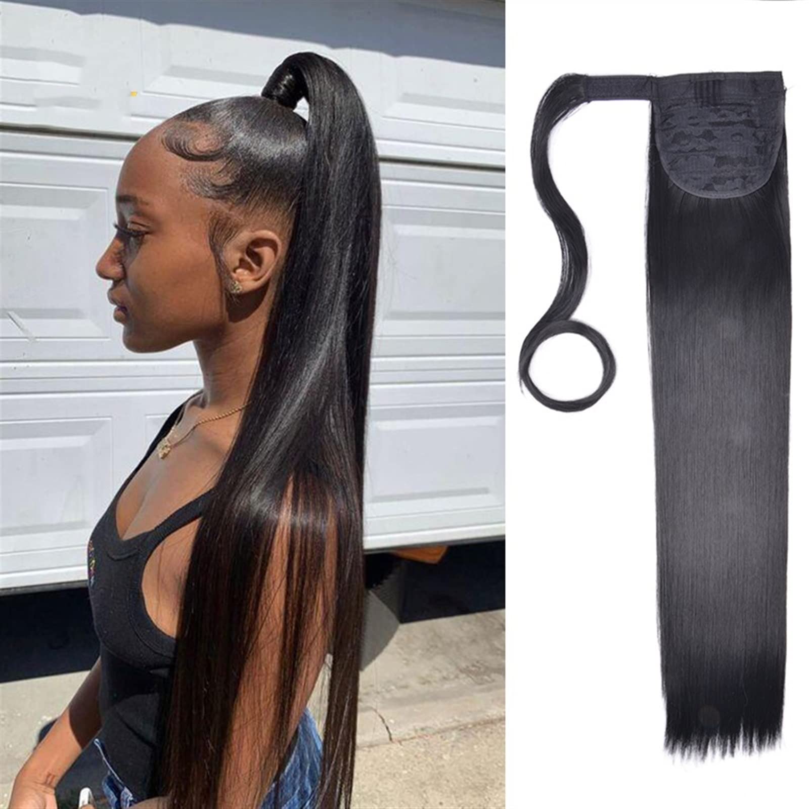 Extensión de la Cola de Caballo Extensión de Pelo de Cola de Caballo sintética Larga y Recta, Extensiones de Cola de Caballo, tocados Naturales, Pelo sintético Ropa Diaria Femenina (Color : Straight