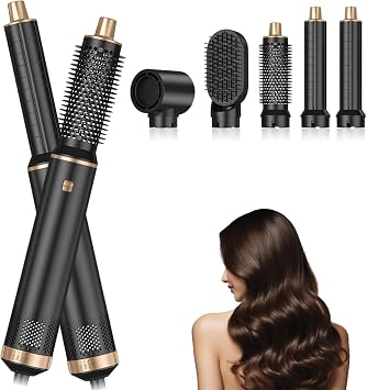 Dryhsip 5 in 1 Hair Styler & Wrap Air Curler, Low-Speed Negative Ionic Hair Tools Drying, Multi Hair Styler, Professional Blow Dryer Brush for Curling Volumizing Straightening Styling Gold/Black
