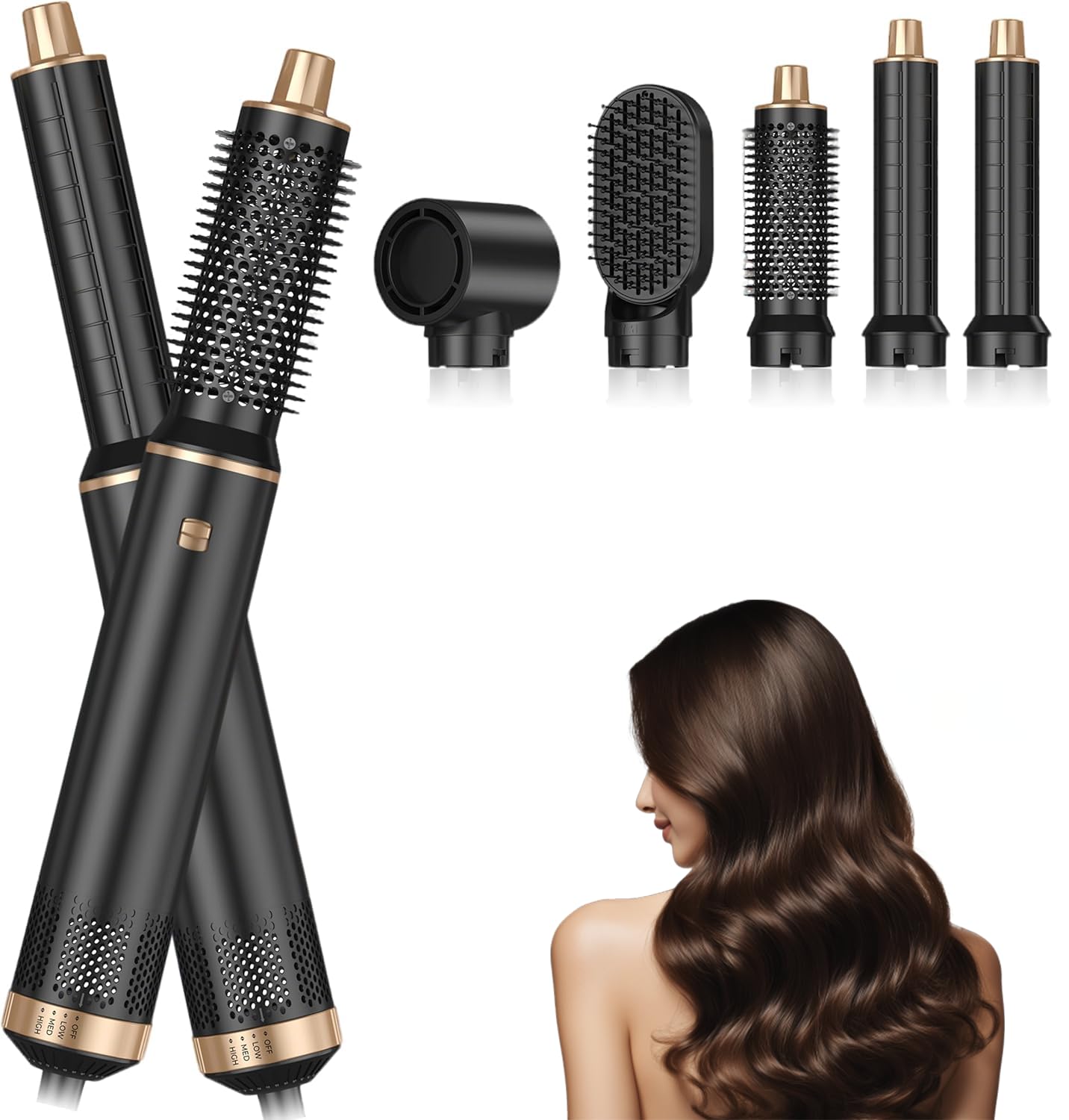 Dryhsip Warmluftbürste, Hairstyler, Föhnbürste mit haartrockner für Frauen, Airstyler mit Diffuser Haare Föhn, Glätten,Lockenstab Automatisch, Haarglätter,Flex Temperaturen, Eurostecker