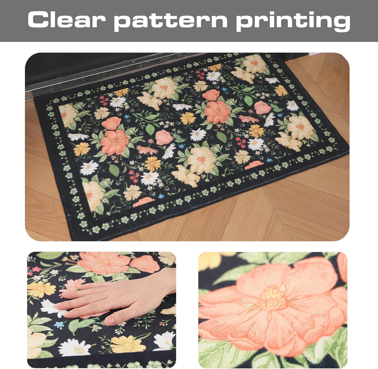 2x3 Entryway Rug Small Door Mat Indoor Entrance Machine Washable Boho Floral Area Rug Non-Slip Low Pile Throw Rugs for Entryway, Kitchen, Bedroom, Bathroom, Front Door Indoor Entrance, Entry