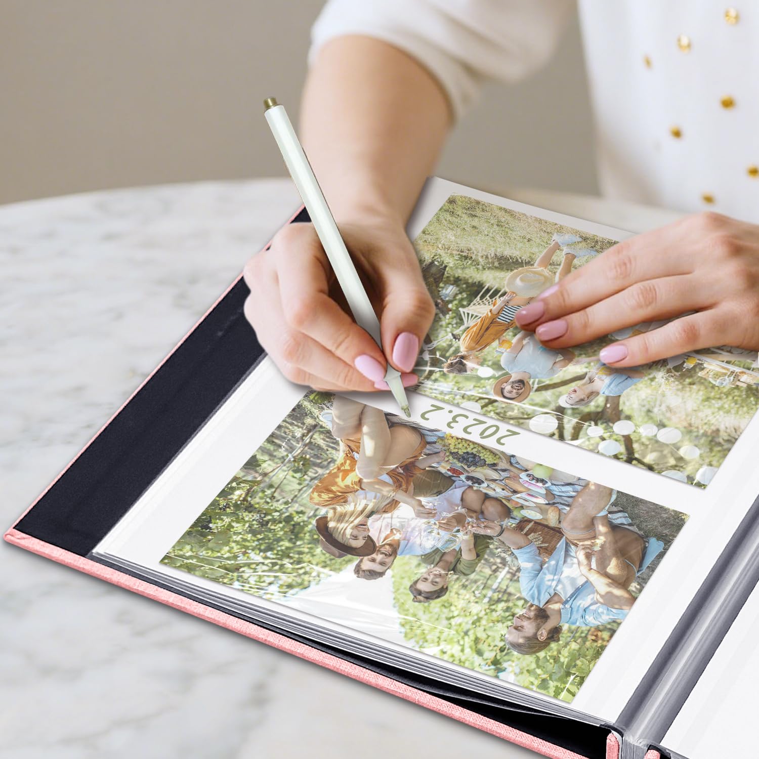 Álbum de fotos grande autoadhesivo, álbum de recortes para fotos de 4 x 6, 8 x 10 pulgadas, 40 páginas de color rosa claro, cubierta de lino, regalo ideal para viajes familiares, bodas