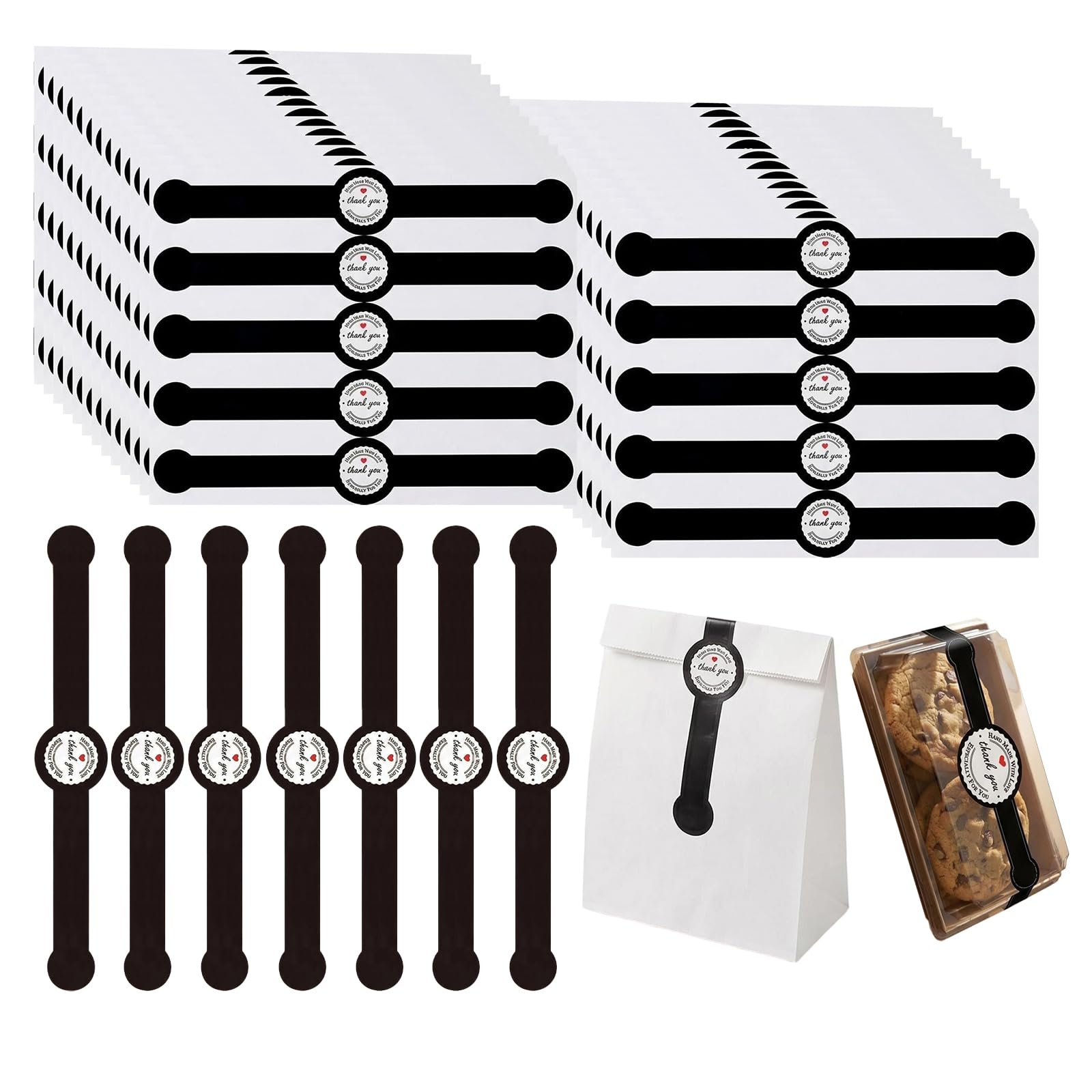 100 Pcs Bakery Sealing Stickers Self-Adhesive Tamper Evident Labels Decorative Packaging Tags for Cakes Desserts Cookies & Coffee (Black)