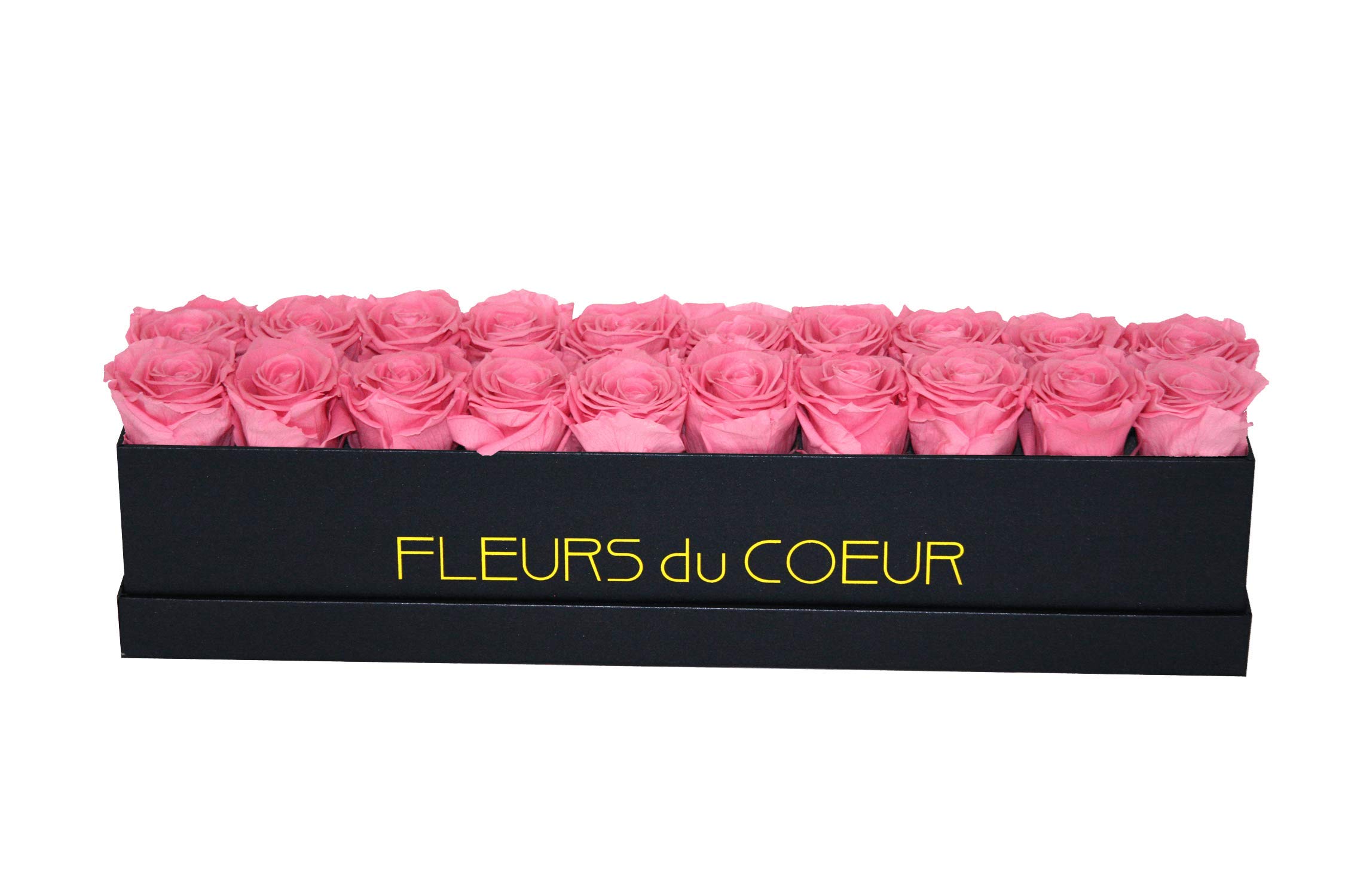 Boîte à roses Long 20 noire avec 20 roses Infinity roses durables Fleurs de cœurs