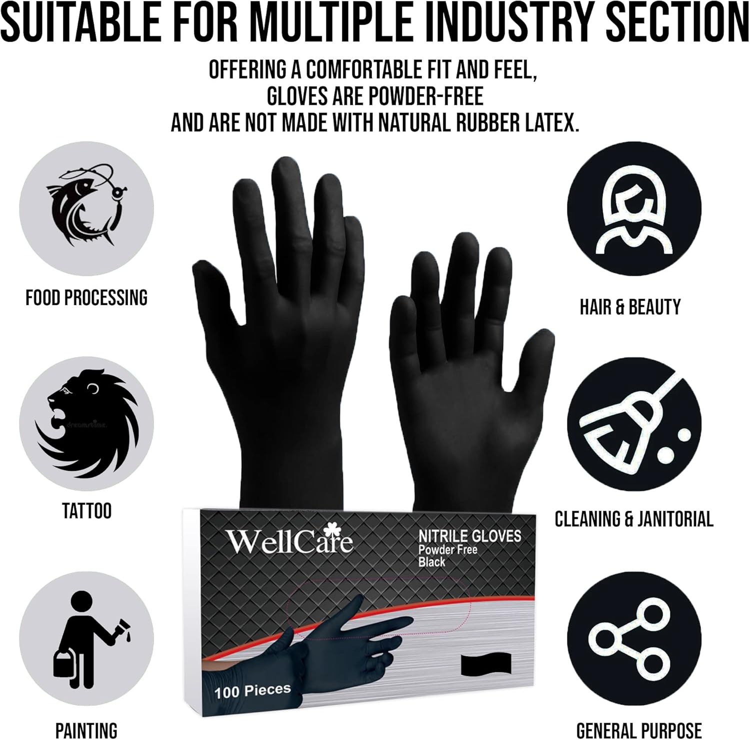 Black Nitrile Gloves, 1000 Count (10 boxes of 100), 4.5mil Latex Free Nitrile Gloves, Barber Gloves, Black Food Gloves