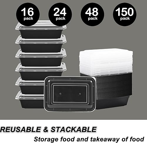 Miniatura 4 de LOKATSE HOME Paquete de 24 recipientes de preparación de comidas de 24 onzas reutilizables para almacenamiento de lonchera, cajas Bento, aptos para