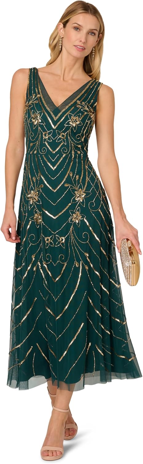 Adrianna Papell Womens Beaded Mesh Dress - Image 4