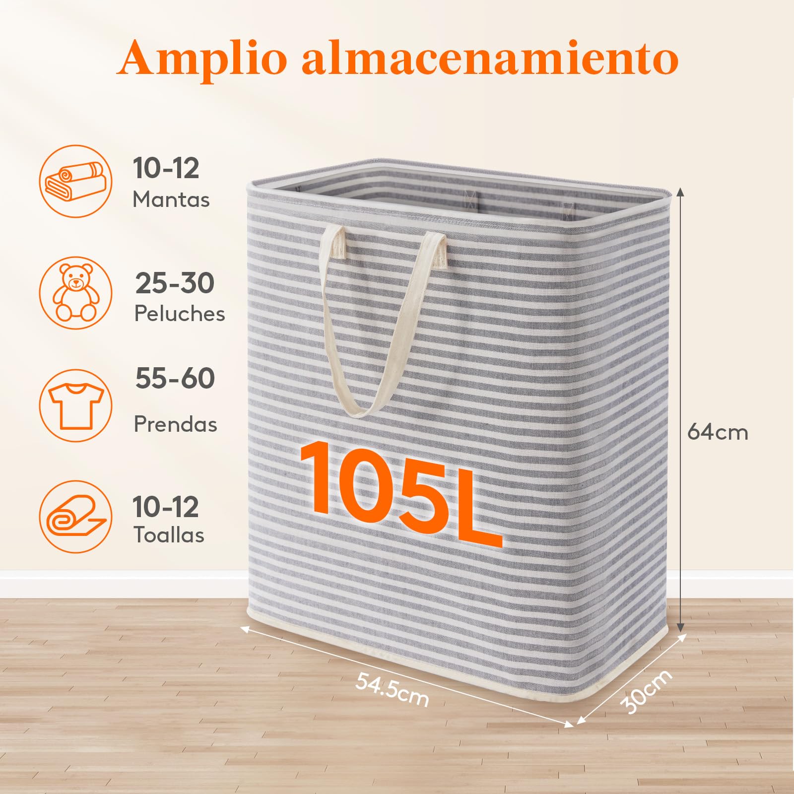 Lifewit Cesto Ropa Sucia Plegable 100L Gris
