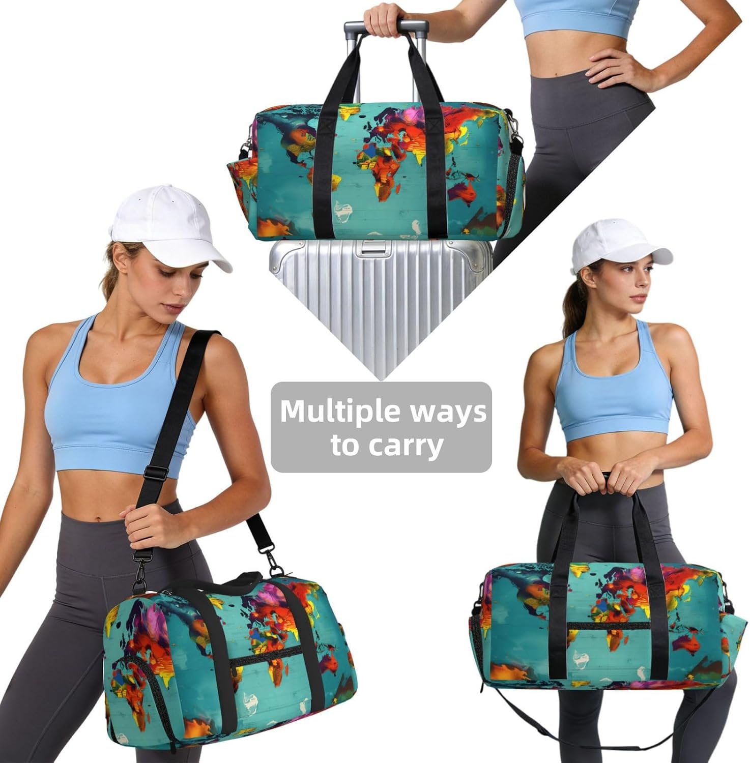 World Map Print Handheld Sports Luggage Unisex Crossbody Bag Travel Weekend Fitness Workout image 4