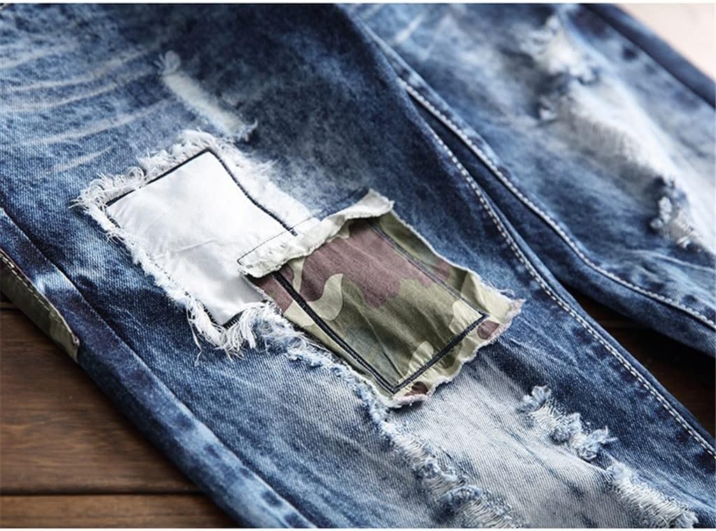 European Mens Jeans Men's Denim Trousers Hole Slim Straight Zipper Pants