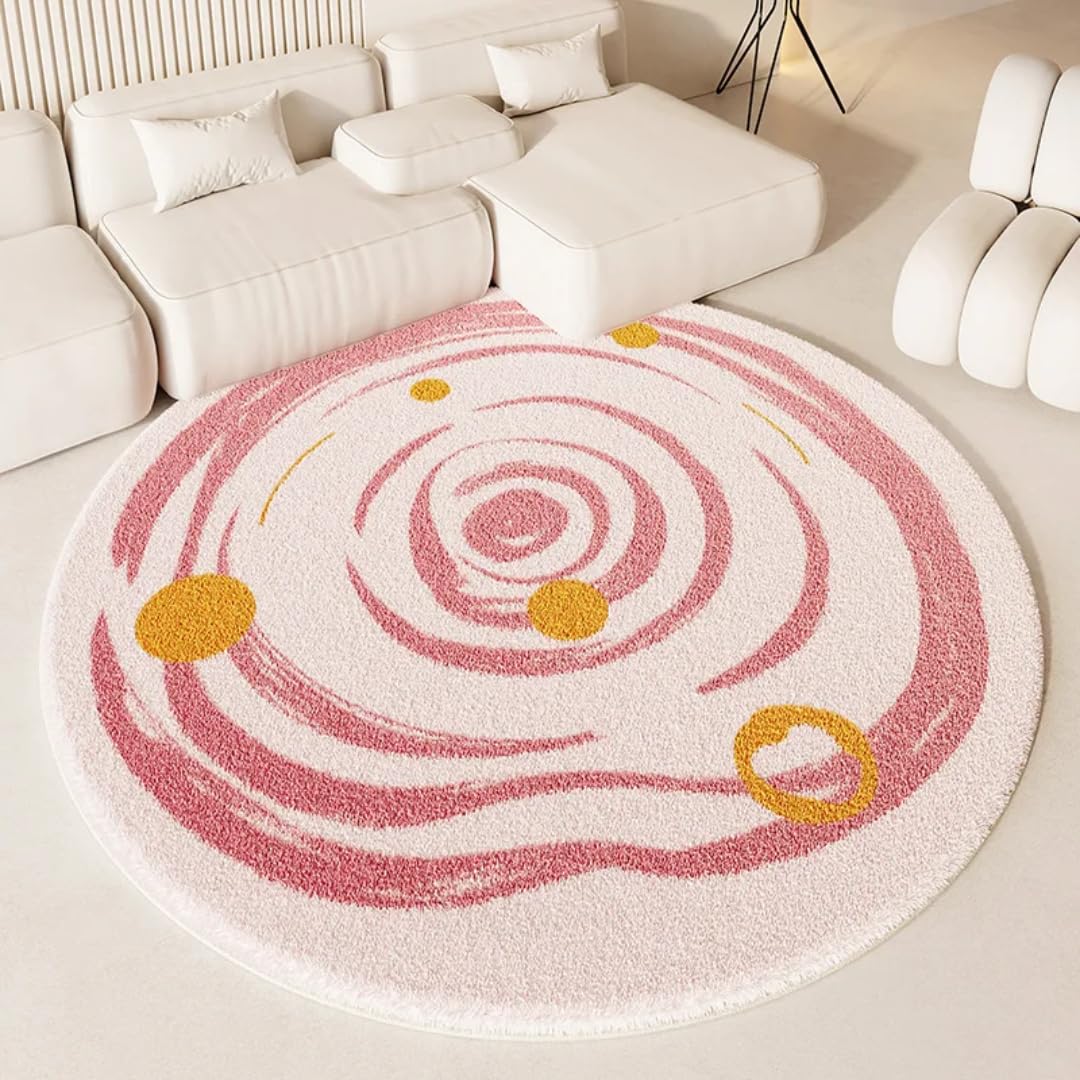 Tapis de sol rond en peluche epaisse rose 160 cm de haute densite moelleux