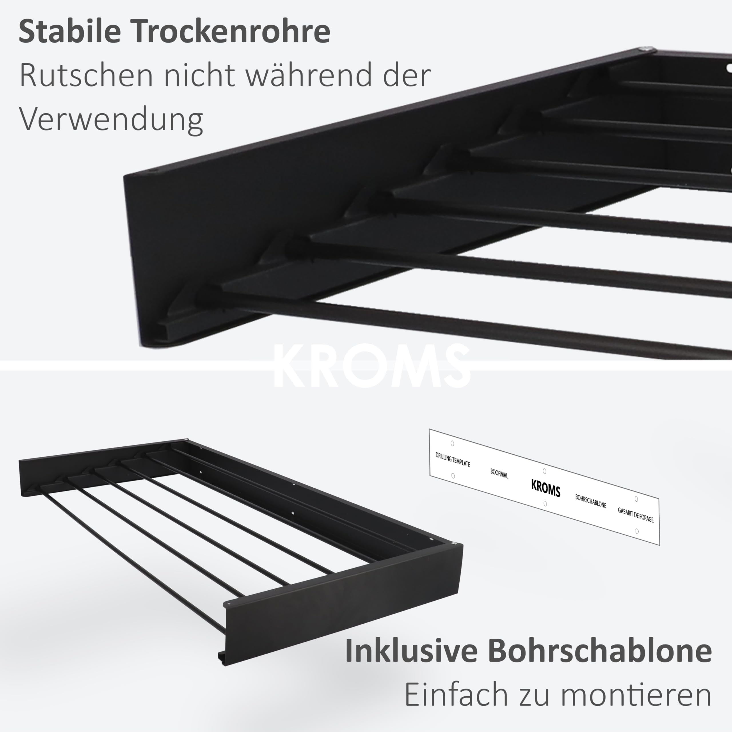 Wäscheständer Ausziehbar XL Komplett Schwarz 100cm – Pulverbeschichtetes Aluminium - 6m Trockenlänge - Wäschetrockner Wand - Wäscheständer Wand