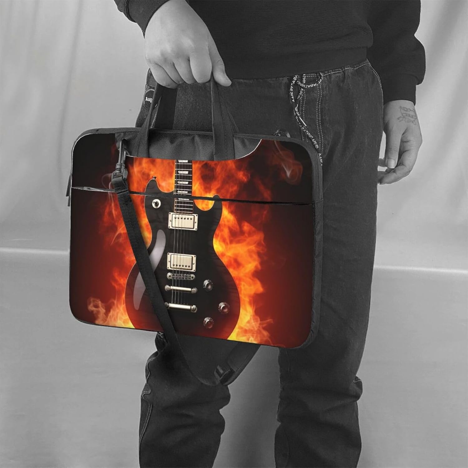 Laptop Shoulder Bag For Men Women,Waterproof Briefcase Messenger Bag Rock Guitar Laptop Sleeve Bag W/Strap Handle