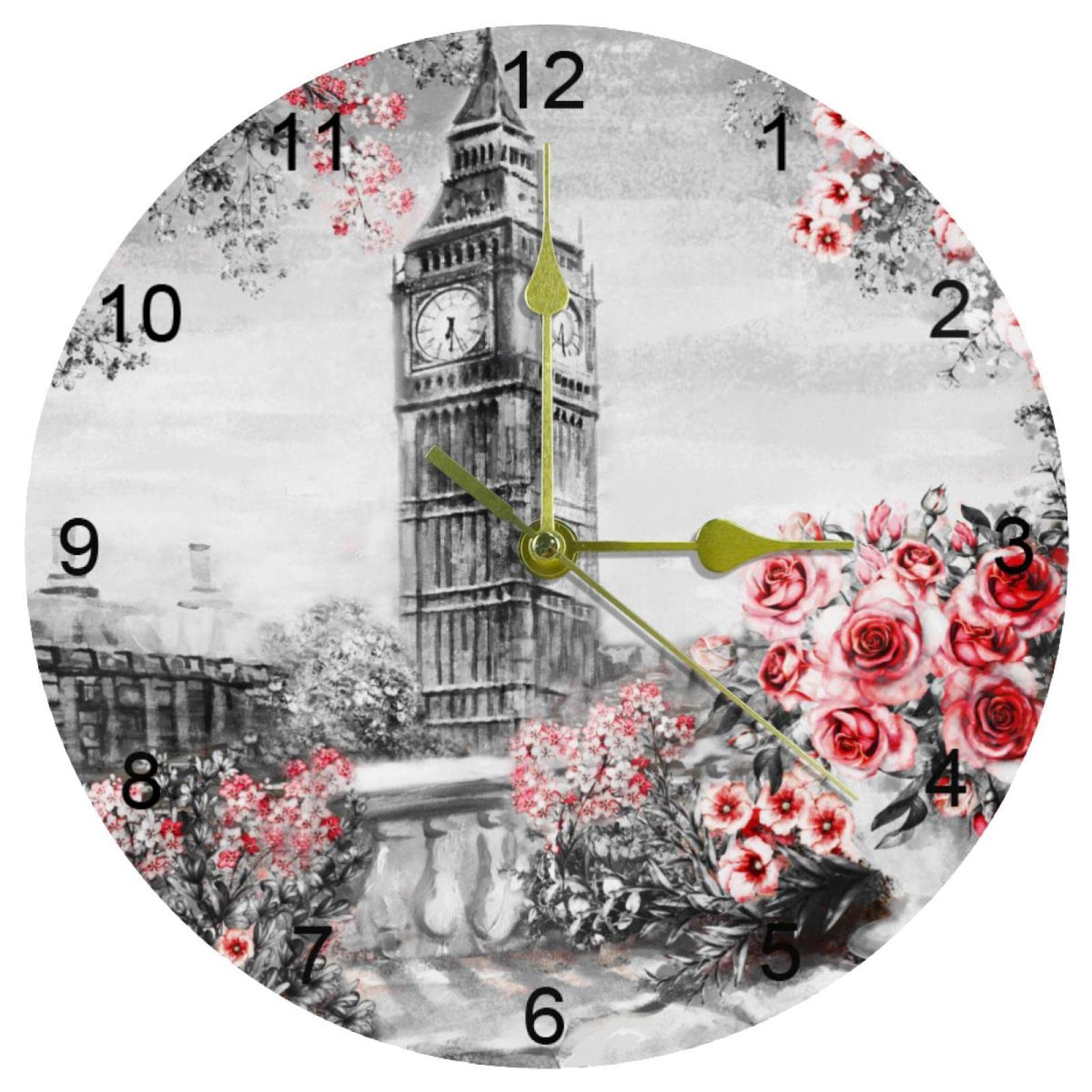 Horloge murale vintage sans tic-tac facile à lire pour la maison