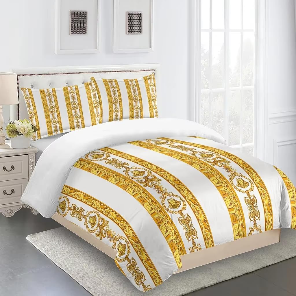 Housse de couette 168x229 rayures noires dorées avec 2 taies