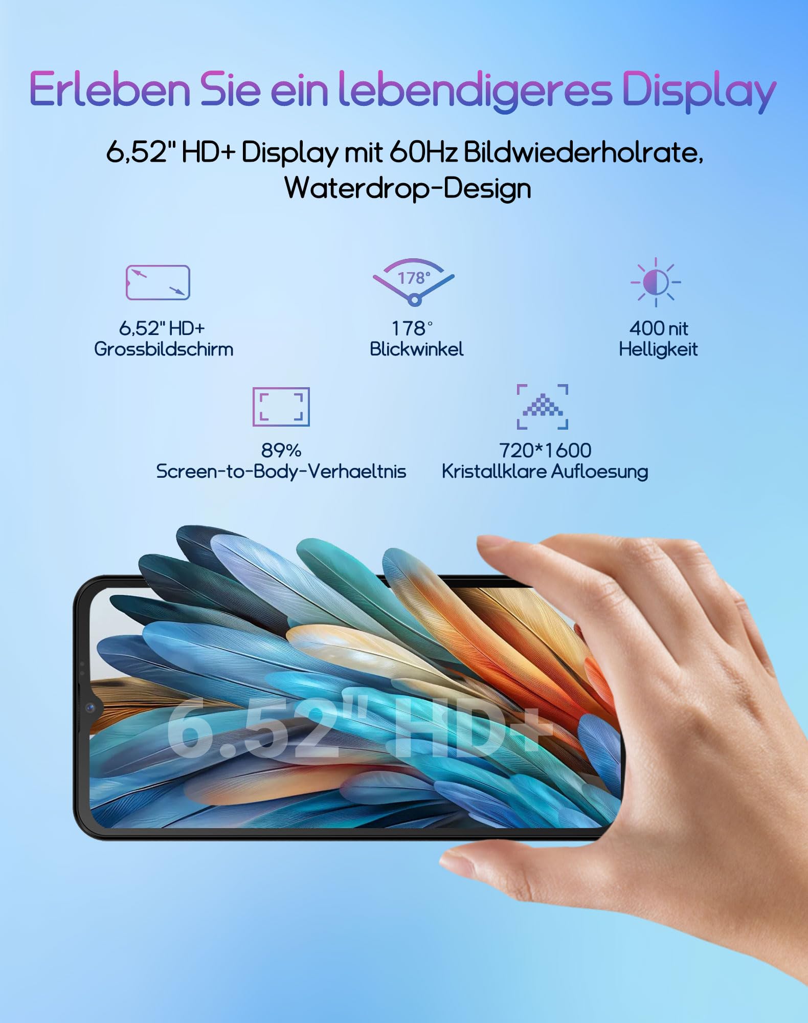 invens Note TK01 Android 4G Smartphone, 6,52" HD+ Display, 4250mAh Akku, 16MP+5MP Kamera, 7(3+4)+32GB/256GB, Octa-Core Face ID, Dual SIM/OTG/GPS/3,5mm Handy ohne Vertrag Günstig, Schwarz
